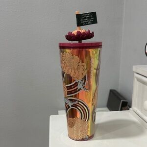Starbucks Gold and Pink Floral Tumbler